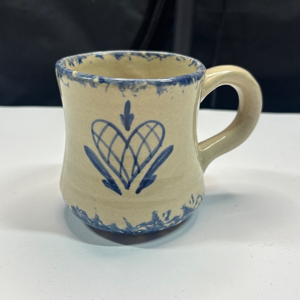 Vtg Stoneware Pottery Handmade Signed BH 86’ Blue Heart Buttermilk Acres Mugs